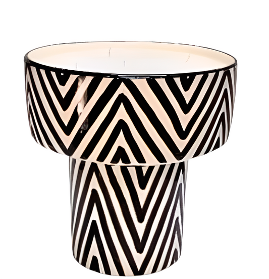 Bougie artisanale berbère noire & blanche – Céramique haute