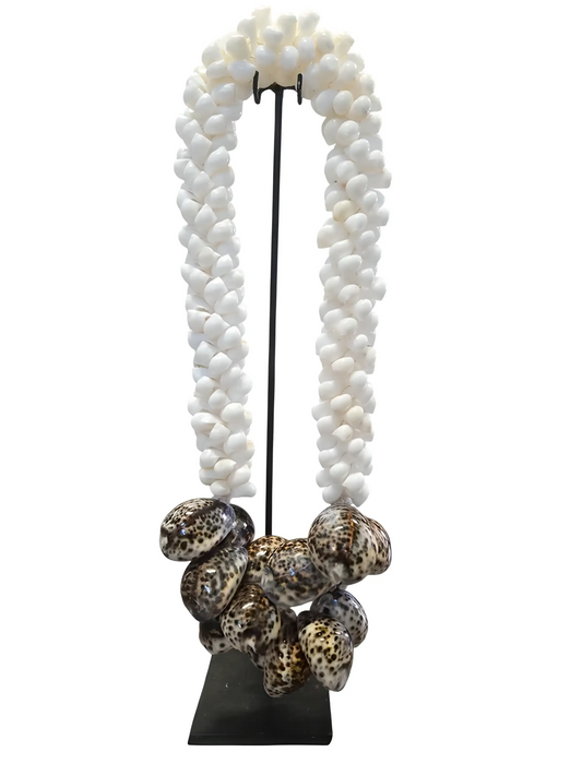 Collier décoratif en coquillages sur socle