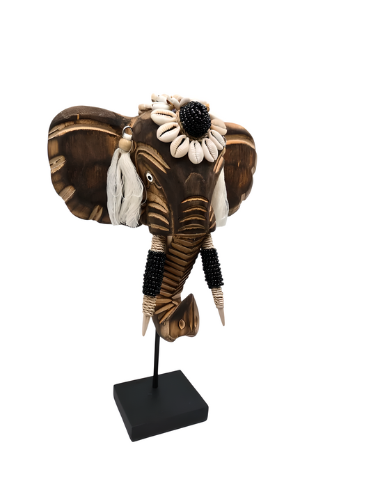 Éléphant décoratif en bois – Coquillages & perles | Fait main à Bali