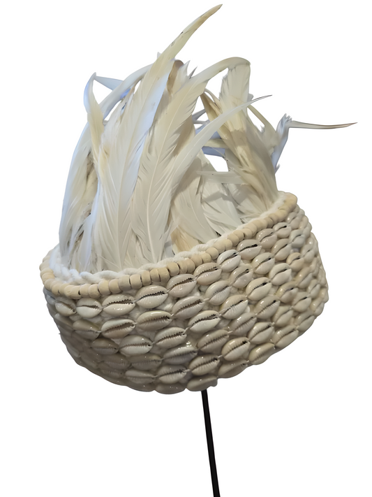 Masque décoratif tribal sur socle – Coquillages & perles