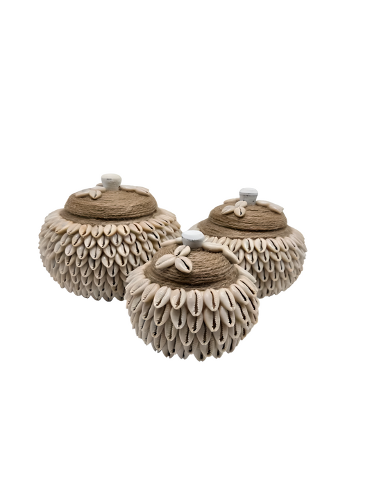 Trio de boîtes en coquillages – Déco bohème & rangement