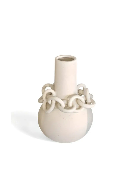 Vase Décoratif en Grès Beige avec Chaîne