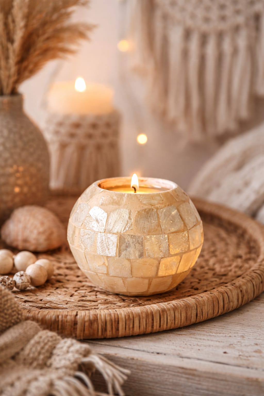 Bougeoir en capiz blanc – Bohème