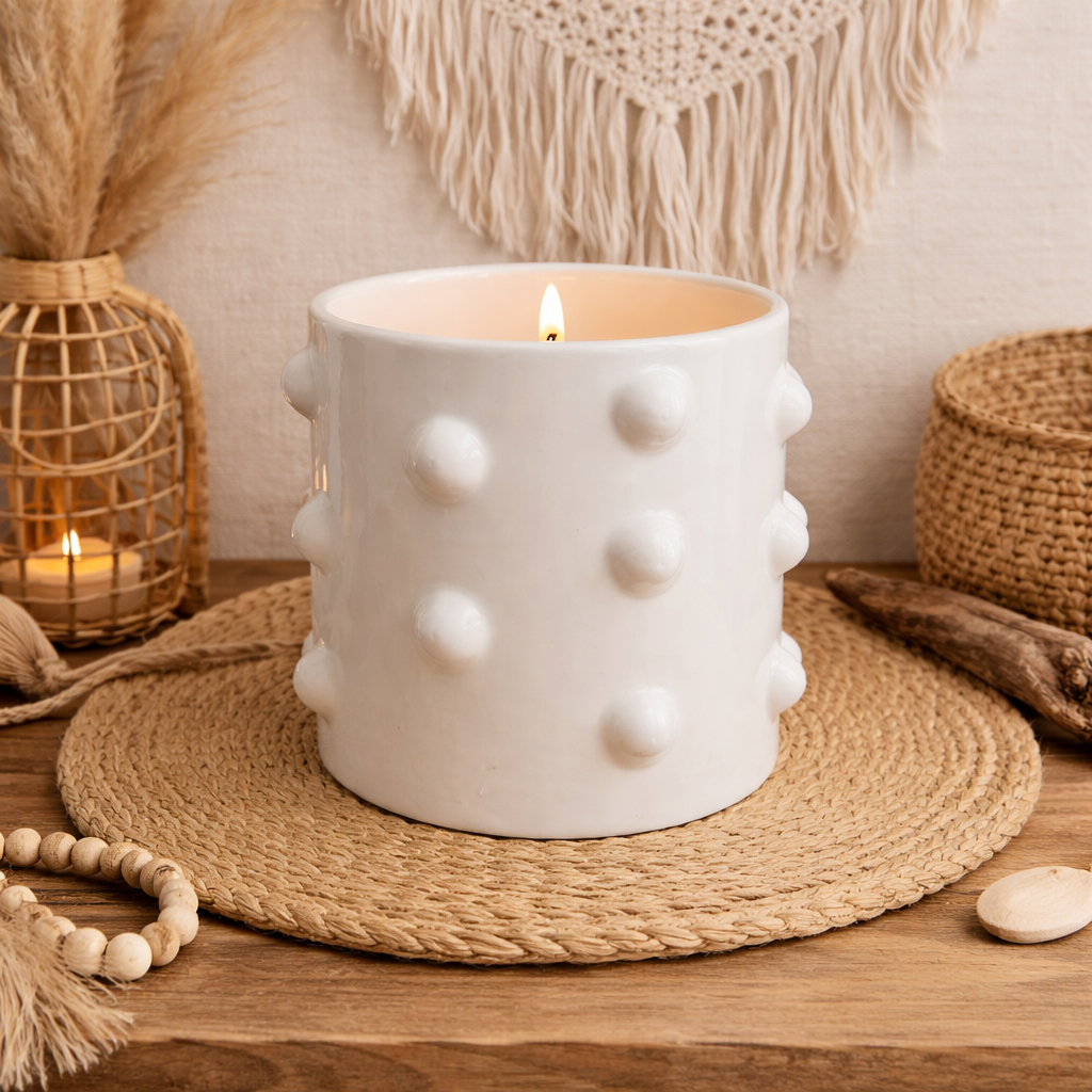 Bougie blanche à boules – Céramique artisanale