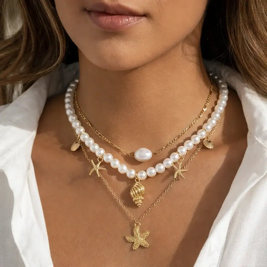 Collier bohème chic à perles doré