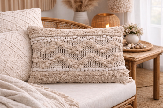 Coussin Bohème 40x60 - Beige Motif Graphique