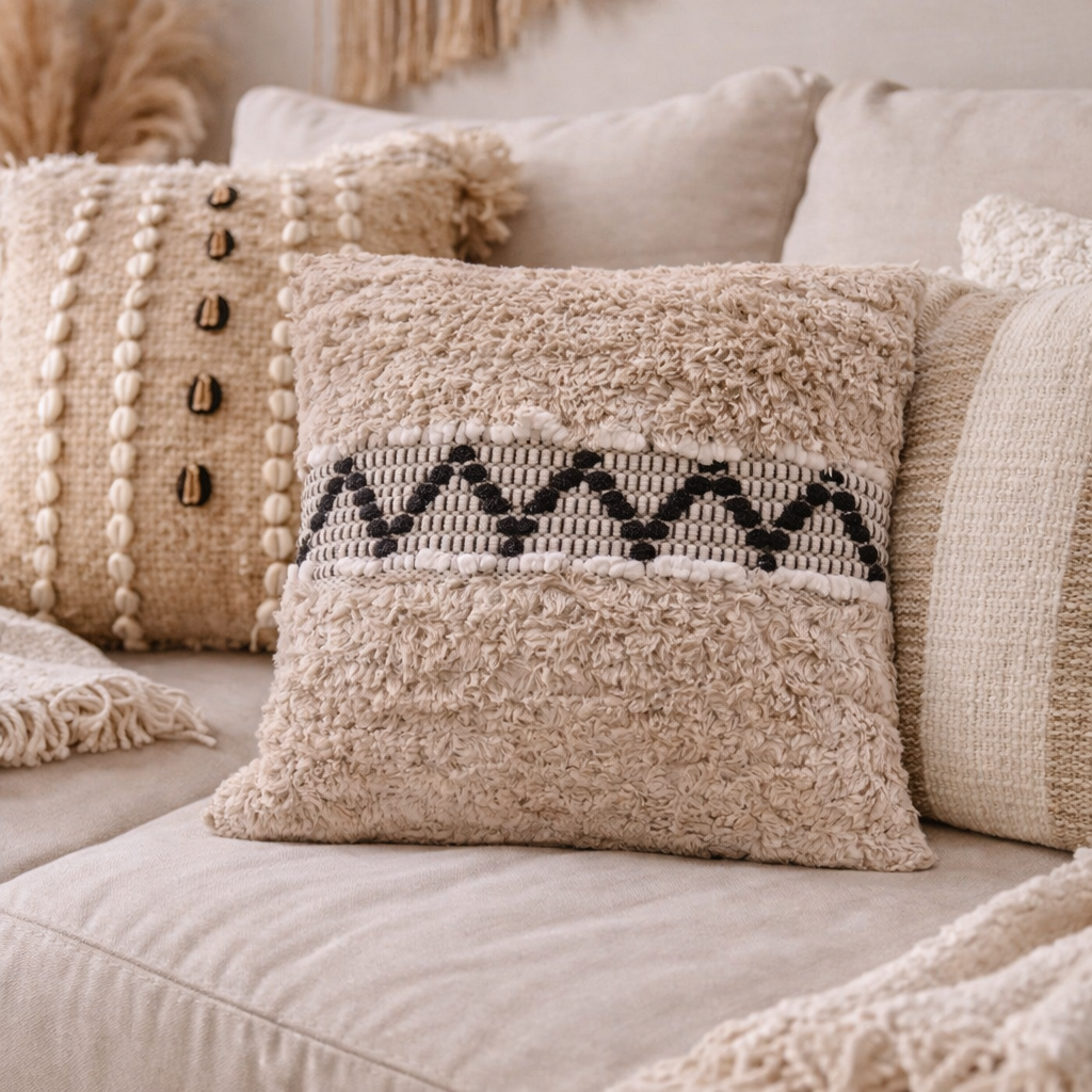 Coussin Bohème 45x45 - Motif Zigzag Noir