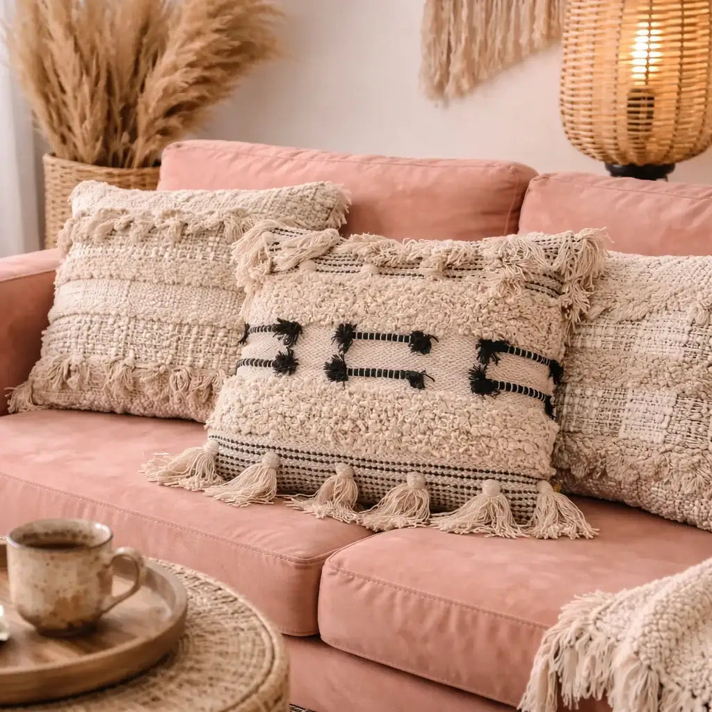Coussin Bohème Chic en Tissu Naturel