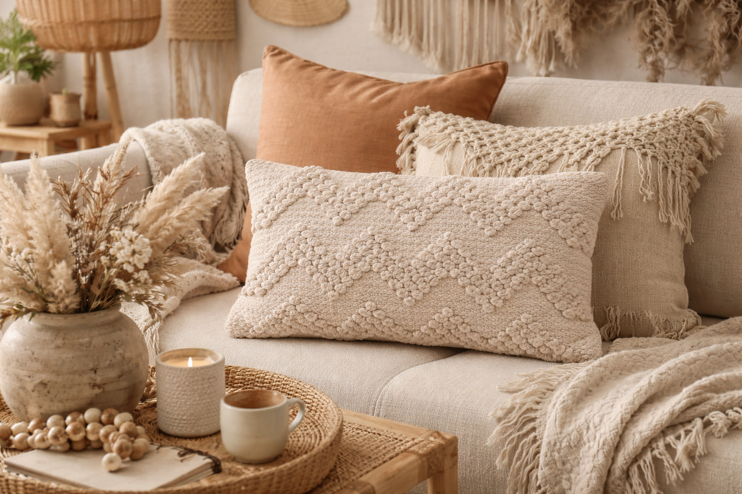 Coussin Décoratif Relief Beige