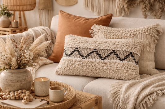 Coussin Bohème 30x50 - Motif Zigzag Noir