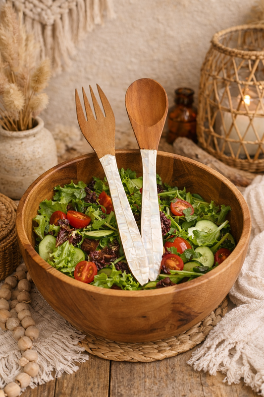 Couverts à salade bois et nacre – Set couverts salade