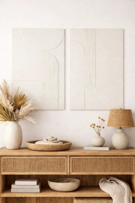 Tableau Décoratif Bois Effet Béton Blanc