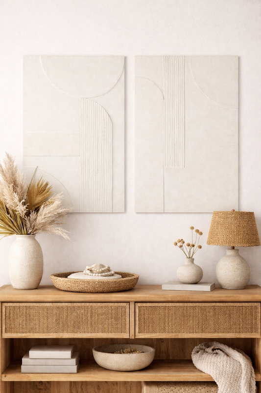 Tableau mural effet béton blanc