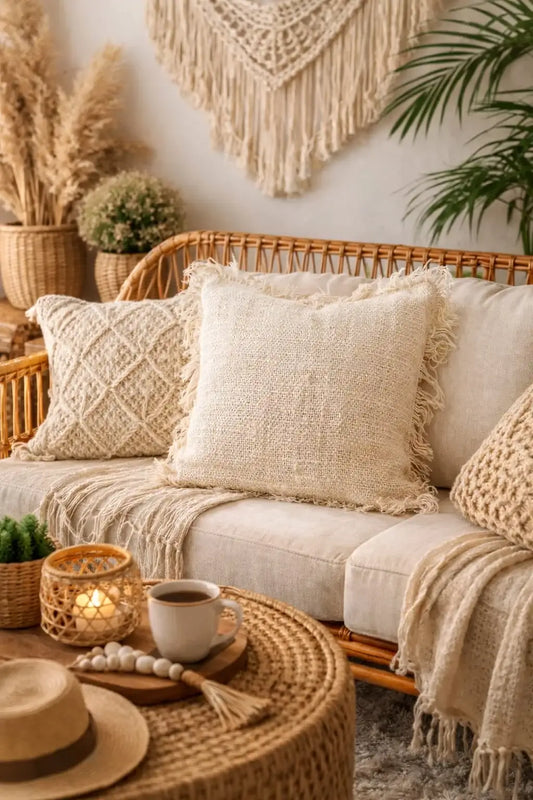 Housse de coussin Décoratif Beige Style Bohème