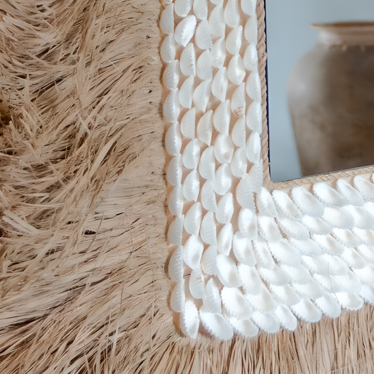 Miroir mural en jonc de mer naturel