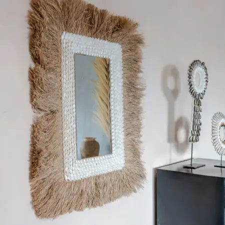 Miroir mural rectangulaire en jonc de mer fait main