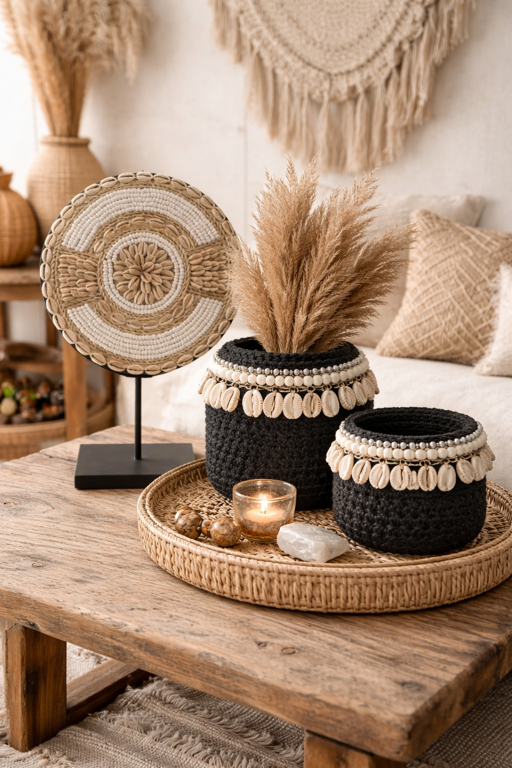 Ornement coquillage sur socle en métal – Artisanat d’Indonésie