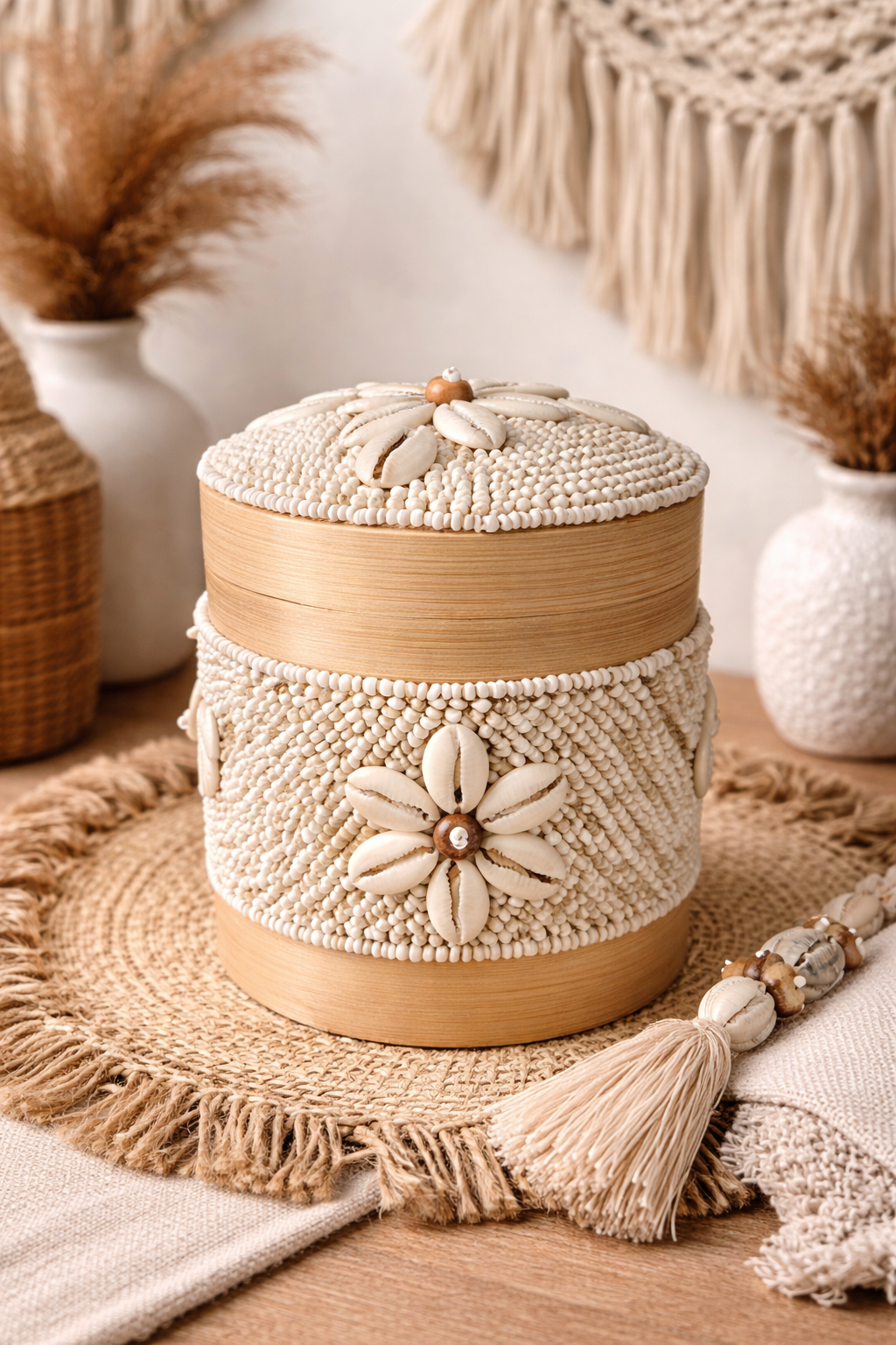 Boîte artisanale en bambou & coquillages