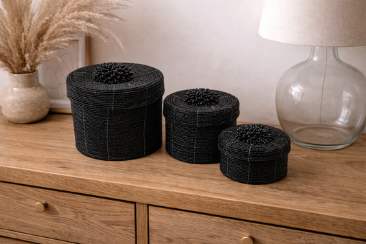 Trio de boîtes en perles noires – Set de 3