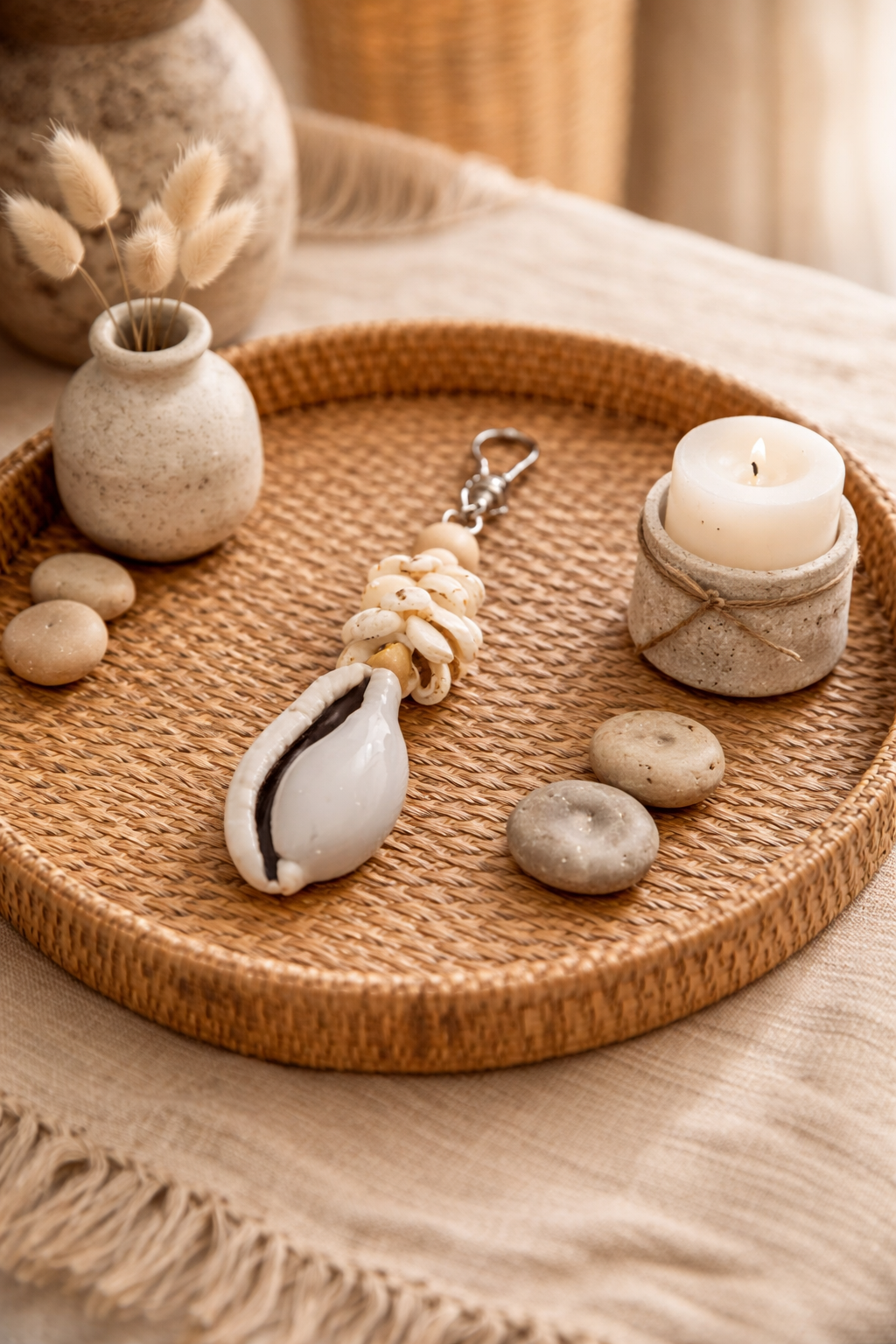 Porte-clés bohème en coquillages naturels