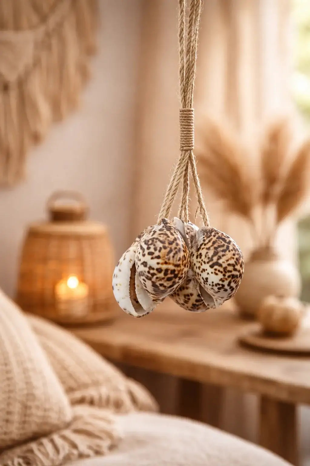 Collier de coquillages dans une décoration bohème naturelle