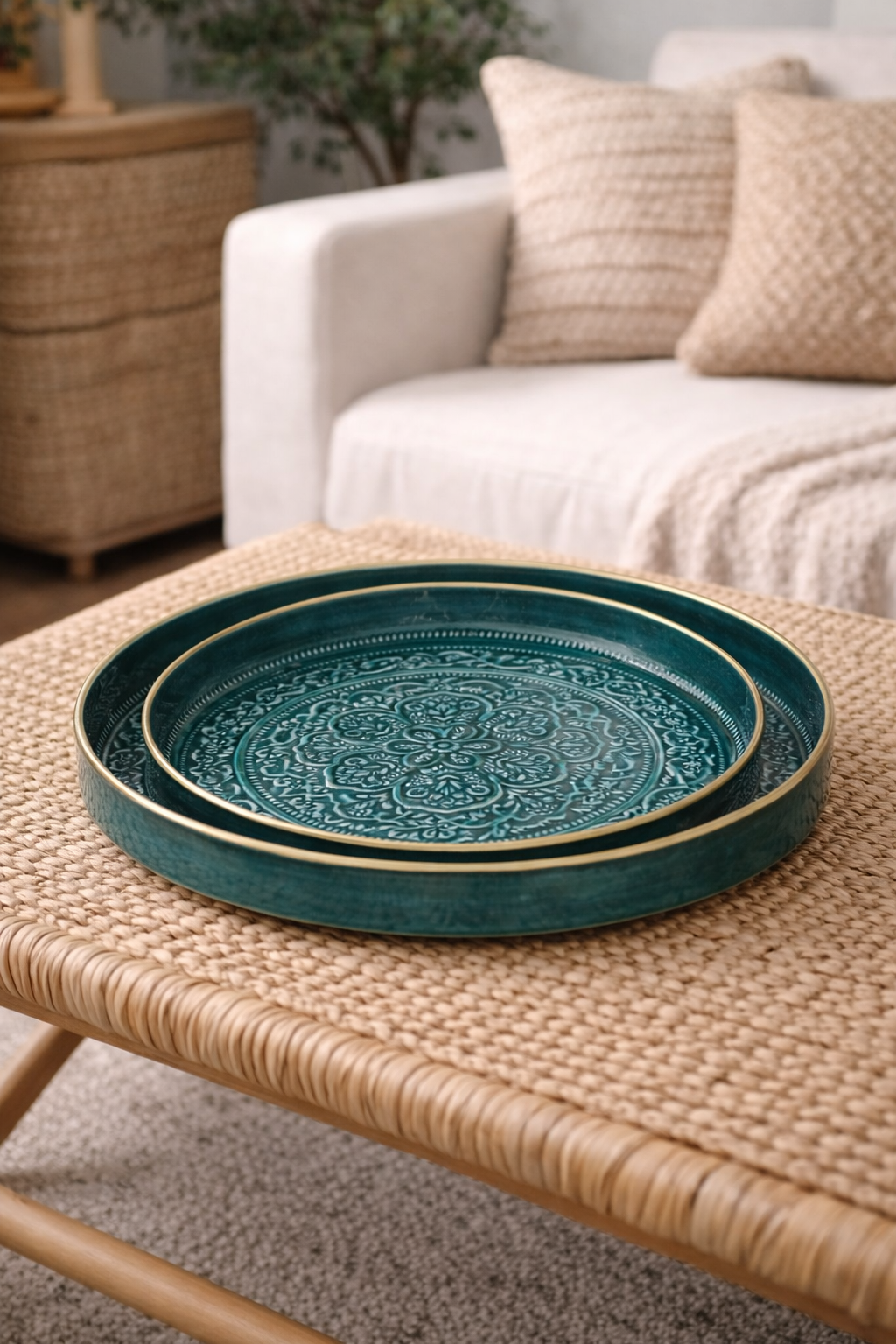 Plateau berbère en métal ARDOISE – BAZAR DELUXE – Ø 60 cm