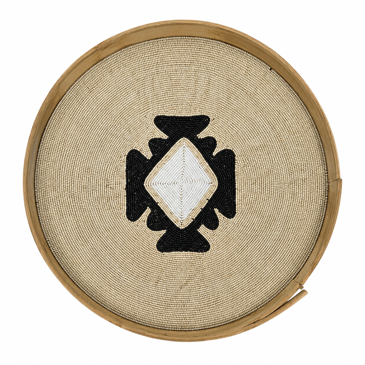 Plateau en bambou perlé motif tribal bohème