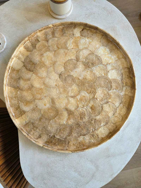 Plateau en capiz beige – Style bohème chic