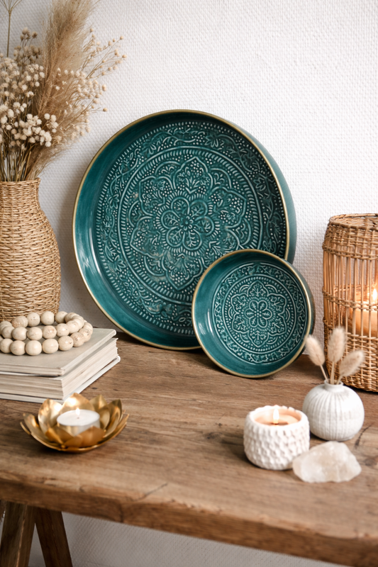 Plateau berbère en métal EMERAUDE – BAZAR DELUXE – Ø 45 cm