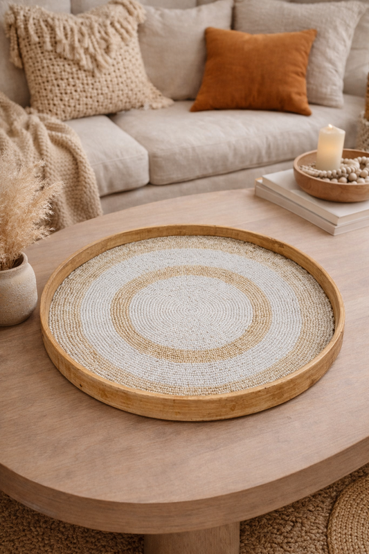 Plateau décoratif en bambou perlé - Bohème