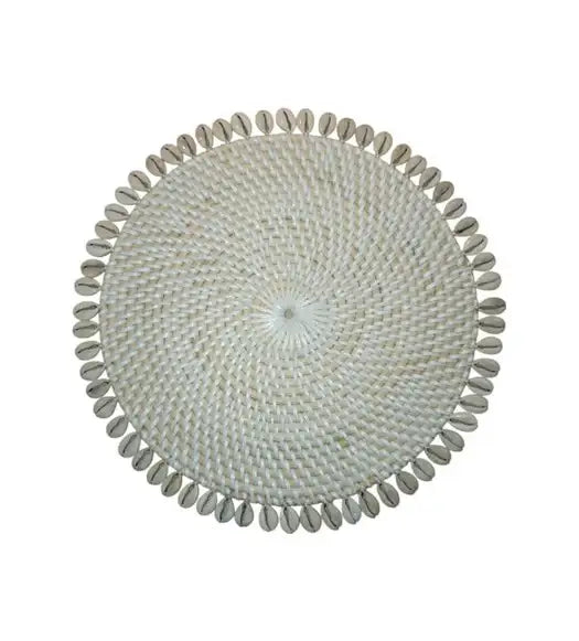 Set de table rotin blanchi et cauris