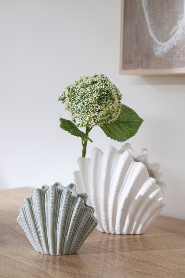 Vase Coquillage en Grès Blanc / Vert
