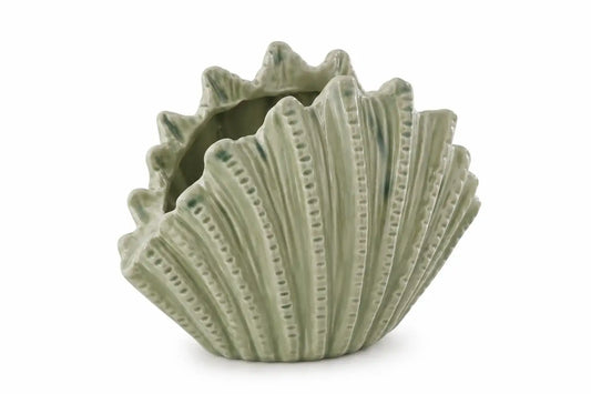 Vase en céramique vert clair en forme de coquillage, décoration naturelle pour intérieur