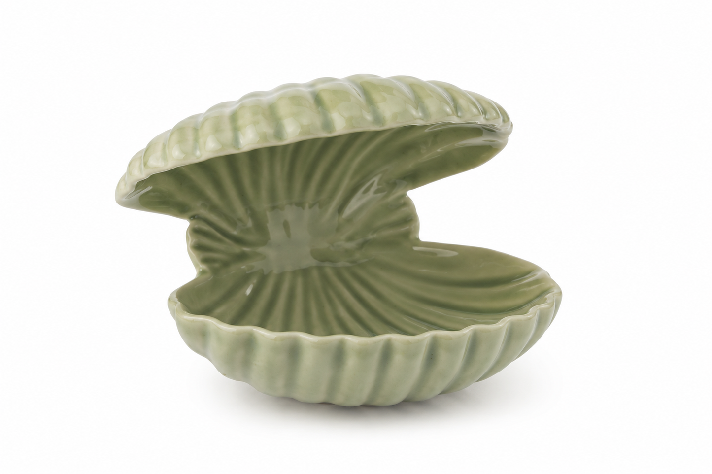 Vide-poche coquillage décoratif en grès vert olive