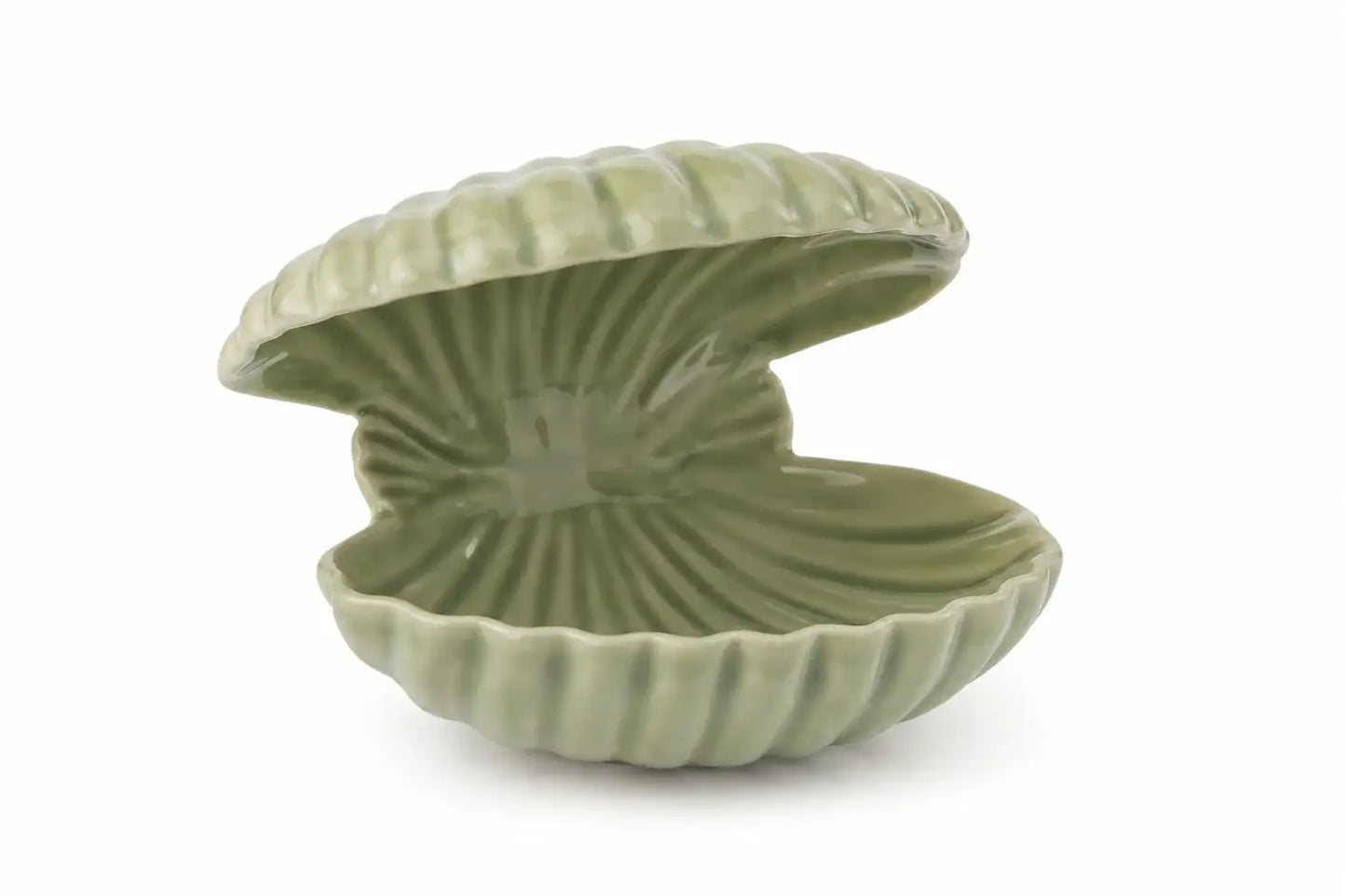 Petit bol en céramique vert d'eau en forme de coquillage, idéal pour la décoration d'intérieur naturelle.