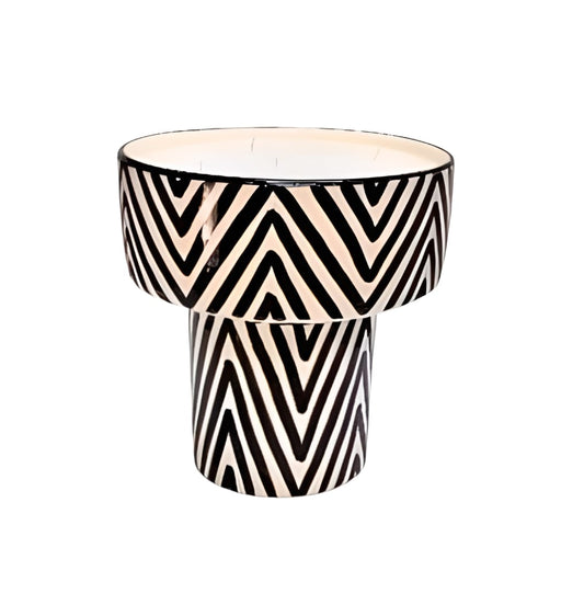 Bougie artisanale berbère noire & blanche – Céramique haute