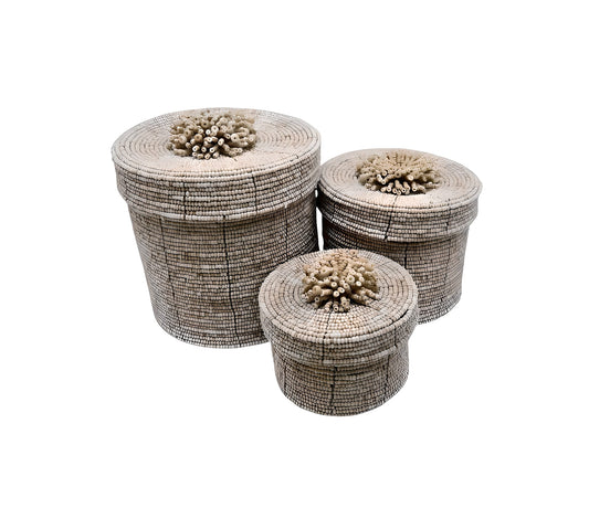 Trio de boîtes en perles beiges – Set de 3