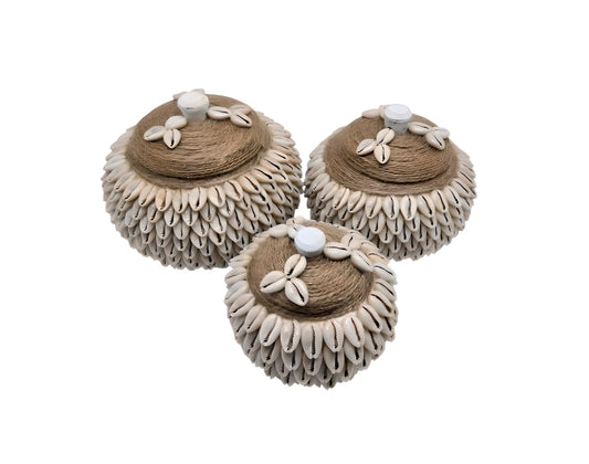 Trio de boîtes en coquillages – Déco bohème & rangement