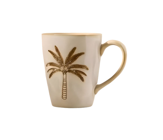 Mug en grès écru - Motif Palmier