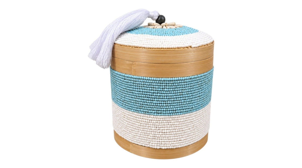 Boîte de rangement en bambou & perles turquoise