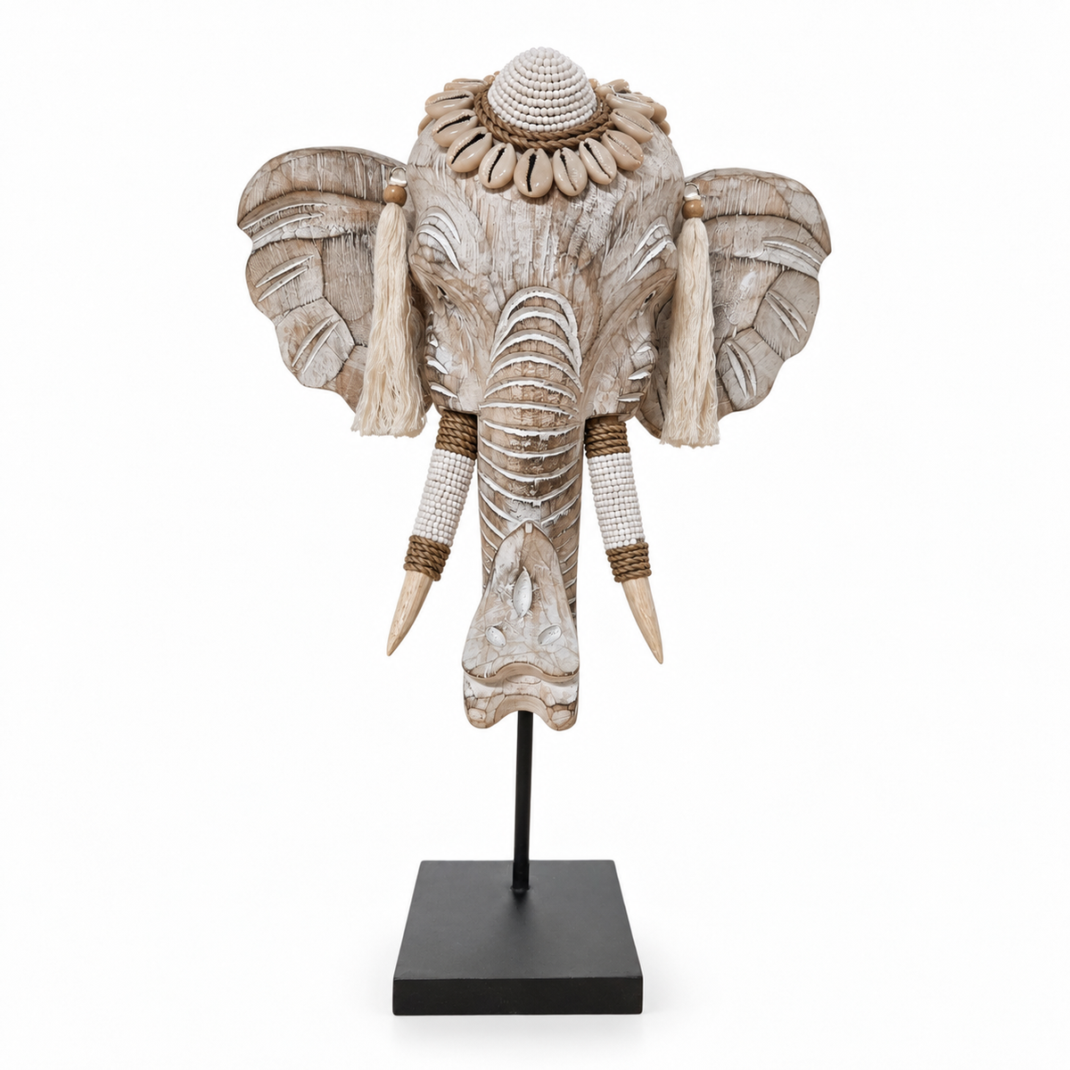 Éléphant décoratif en bois blanchi Medium