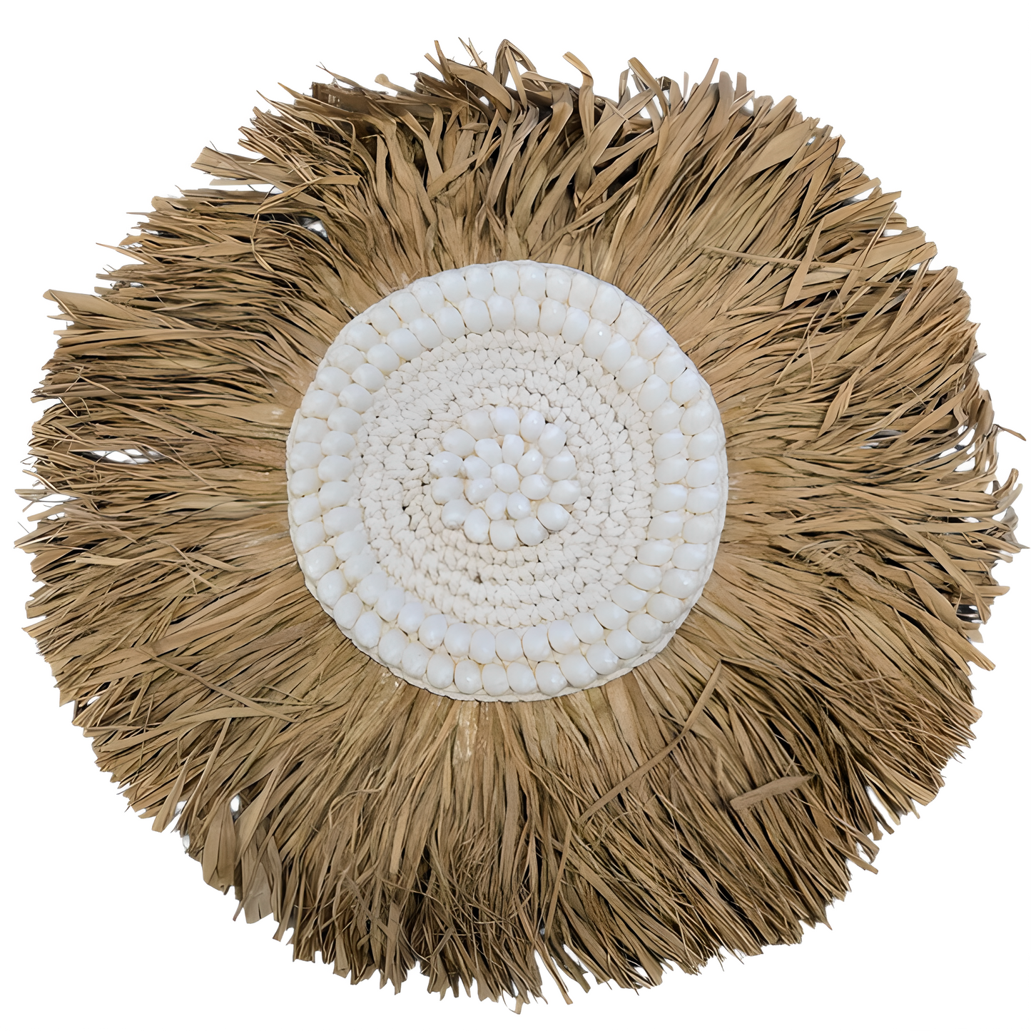 Juju Hat mural en raphia, coquillages et macramé