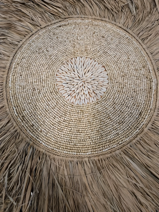 Juju Hat beige en raphia et coquillages