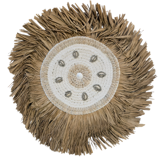 Juju Hat mural macramé, perles et coquillages