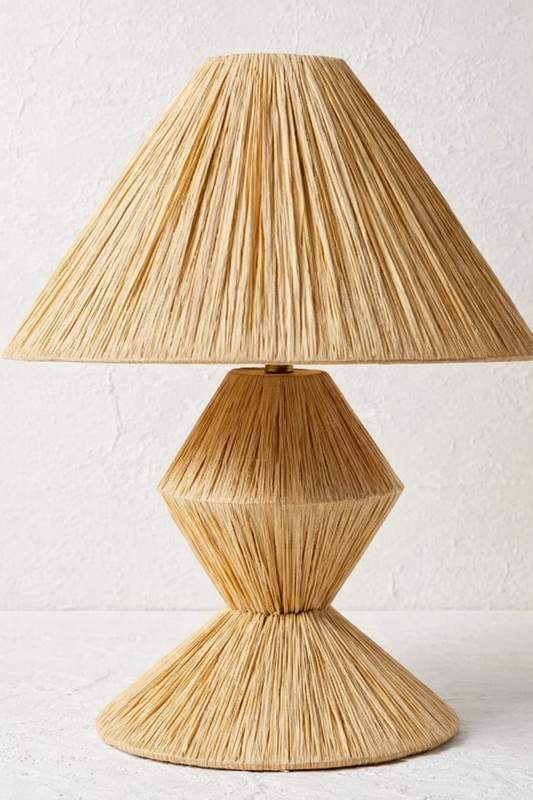 Lampe de table en raphia naturel – Style bohème