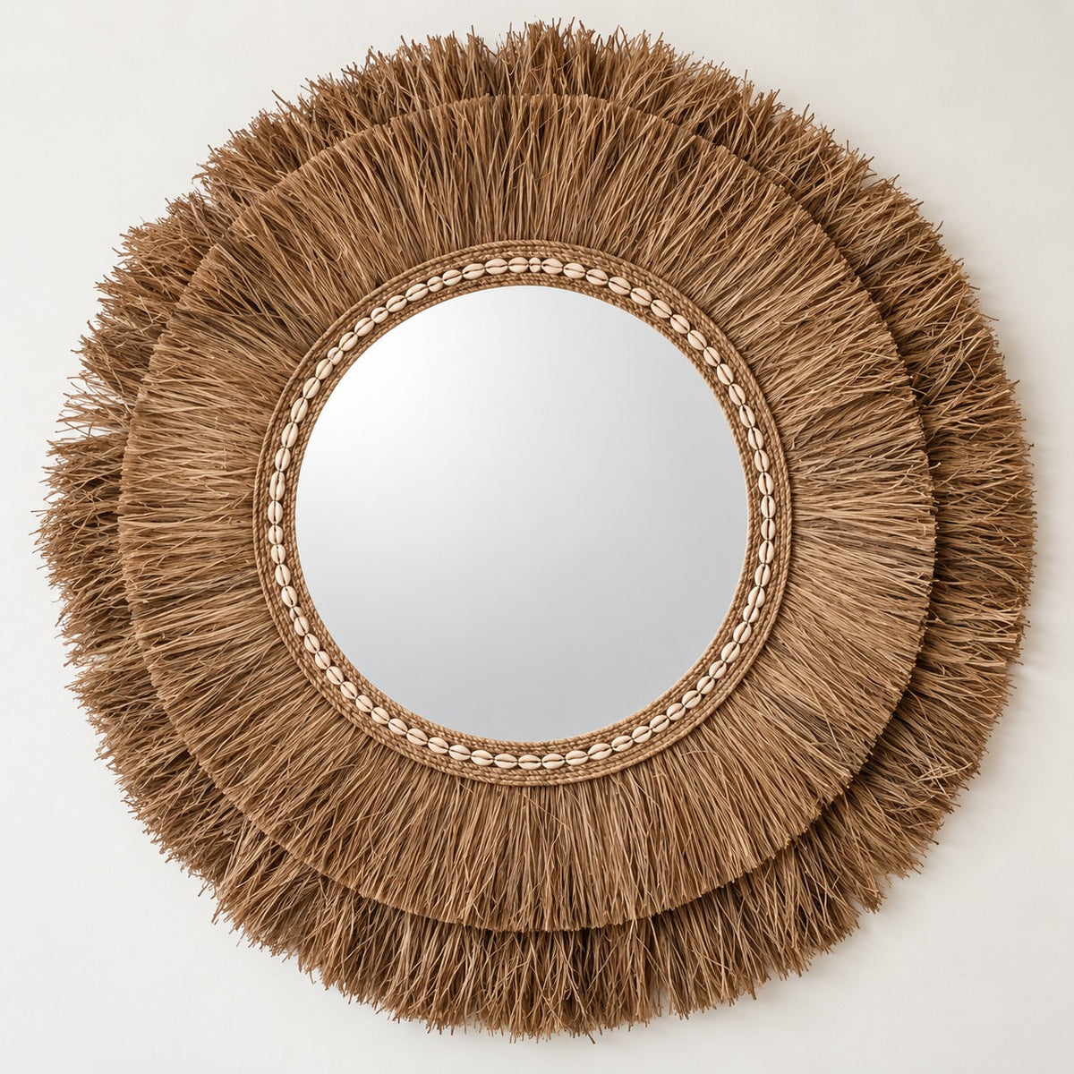 Grand miroir balinais en raphia 105 cm 