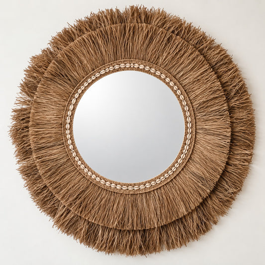Grand miroir balinais en raphia 105 cm 