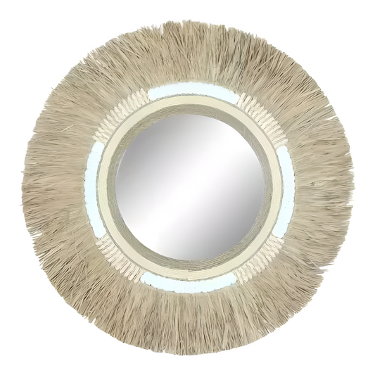 Miroir rond en jonc de mer naturel