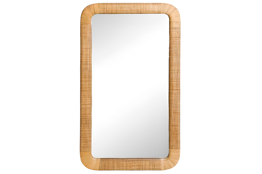 Miroir mural rectangulaire en rotin naturel