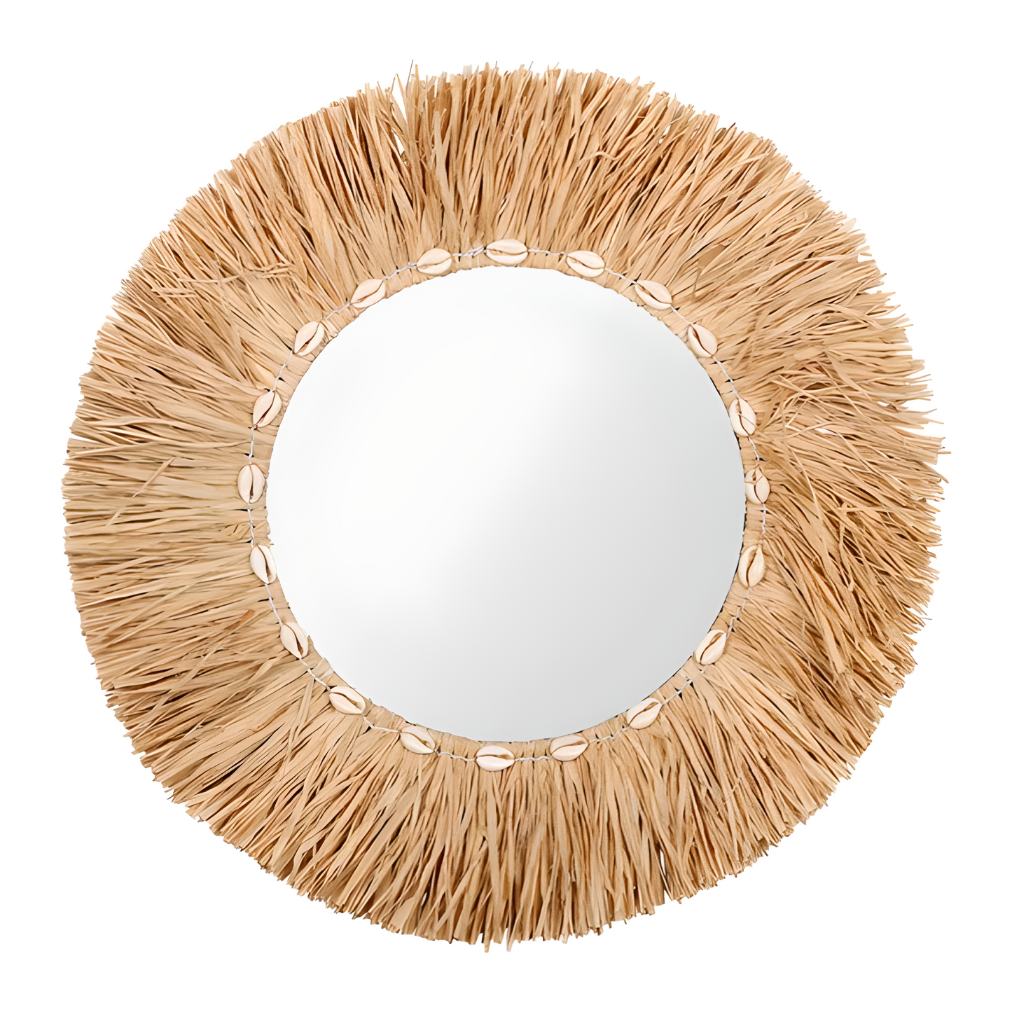 Miroir mural cauri naturel en raphia